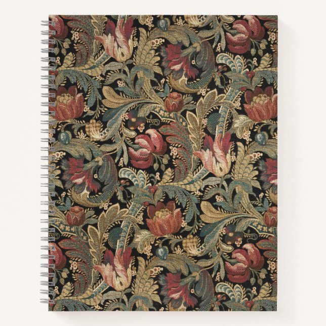 Dark Moody Vintage Floral Botanical Pattern Notebook (Front)