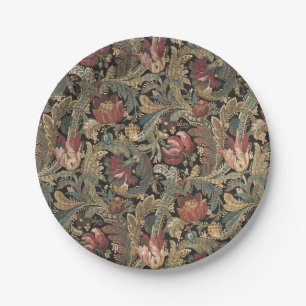 Dark Moody Vintage Floral Botanical Pattern Paper Plate