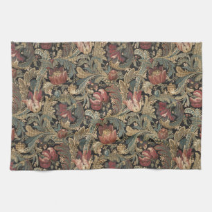 Dark Moody Vintage Floral Botanical Pattern Tea Towel