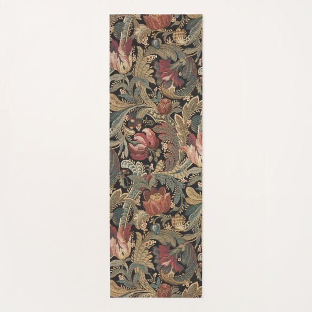Dark Moody Vintage Floral Botanical Pattern Yoga Mat (Front)
