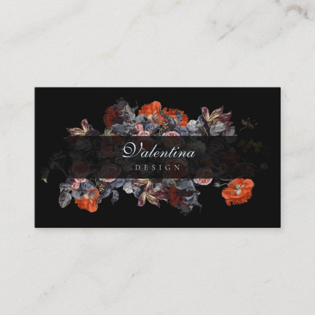 Dark Moody Vintage Floral Bouquet Business Cards (Front)
