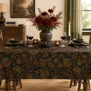 Dark Moody Vintage Floral Gothic Cottage Tablecloth