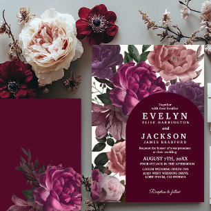 Dark moody Watercolor floral fall Winter Wedding  Invitation