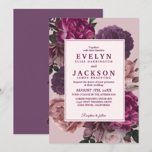 Dark moody Watercolor floral Winter Wedding  Invitation