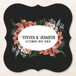 Dark & Moody Wedding Personalised Names Paper Coaster