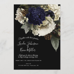 Dark Moody Winter Floral Wedding Invitation