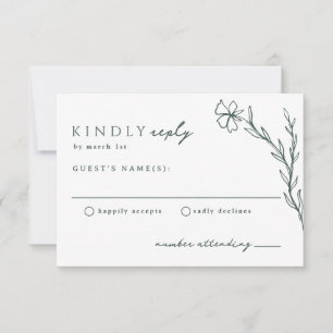 Dark Moss Emerald Green Modern Stenciled Botanical RSVP Card