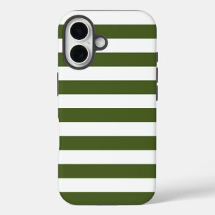 Dark Moss Green and White Stripes iPhone 16 Case