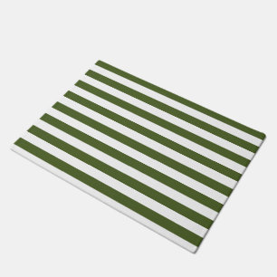 Dark Moss Green and White Stripes Doormat