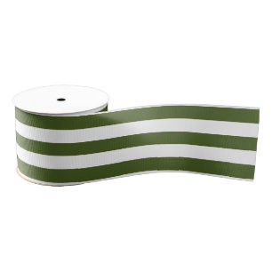 Dark Moss Green and White Stripes Grosgrain Ribbon