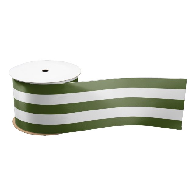 Dark Moss Green and White Stripes Satin Ribbon (Spool)
