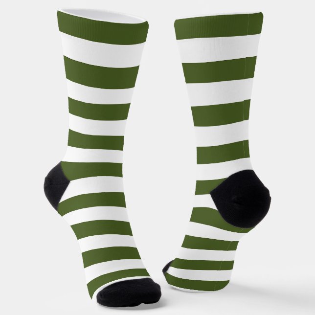 Dark Moss Green and White Stripes Socks (Angled)