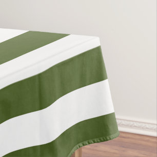 Dark Moss Green and White Stripes Tablecloth