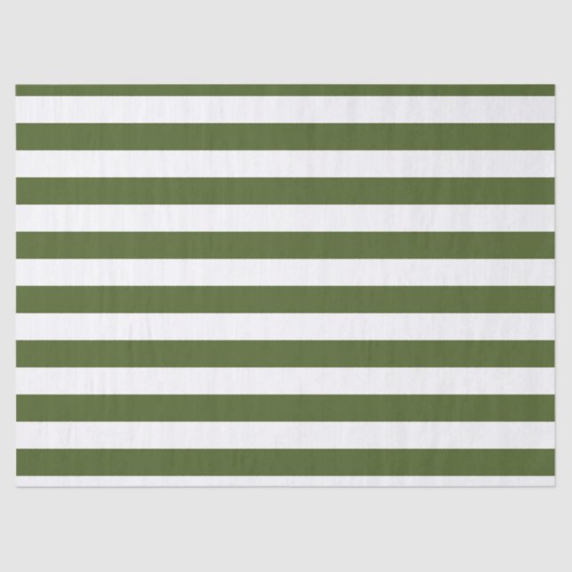 Dark Moss Green and White Stripes Tissue Paper (Front)