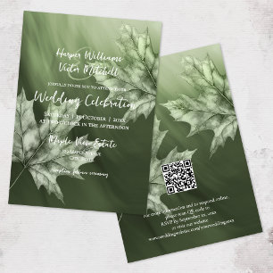 dark moss green maple leaves accent all in one invitation