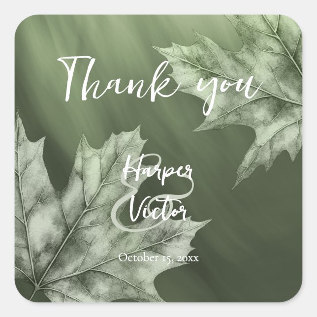 dark moss green maple leaves fall wedding square sticker (Front)