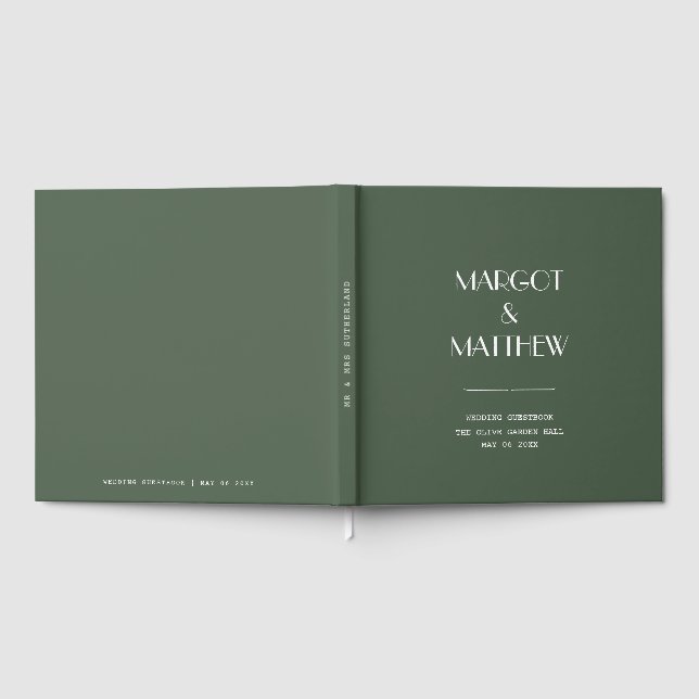 Dark Moss Green Minimalist Scandi Wedding Guest Book (Full)