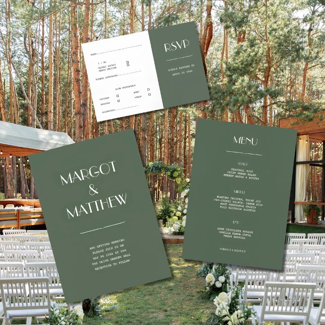 Dark Moss Green Minimalist Scandi Wedding Invitation (Dark Moss Green Minimalist Scandi Wedding Invitation Collection)