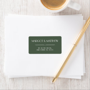 Dark Moss Green Minimalist Scandi Wedding Return Label