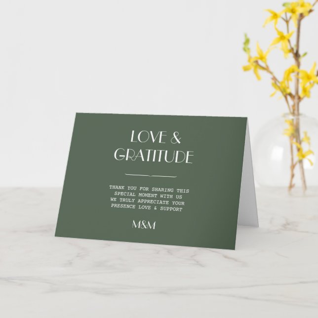 Dark Moss Green Minimalist Scandi Wedding Thanks Card (Yellow Flower)