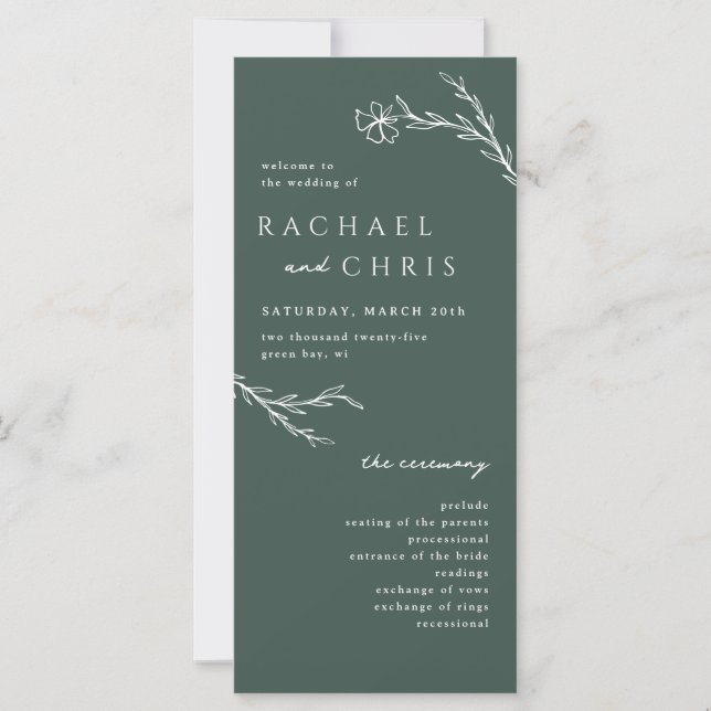 Dark Moss Green Modern Floral Botanical Program (Front)