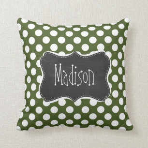 Dark Moss Green Polka Dots Cushion