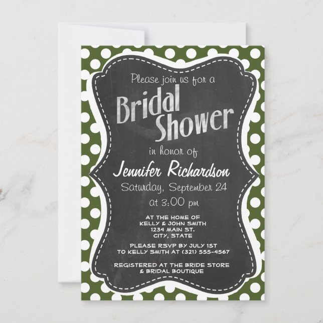 Dark Moss Green Polka Dots Invitation (Front)