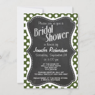 Dark Moss Green Polka Dots Invitation