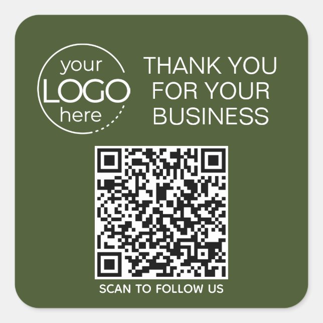 Dark Moss Green QR Code Smart Contact Square Sticker (Front)