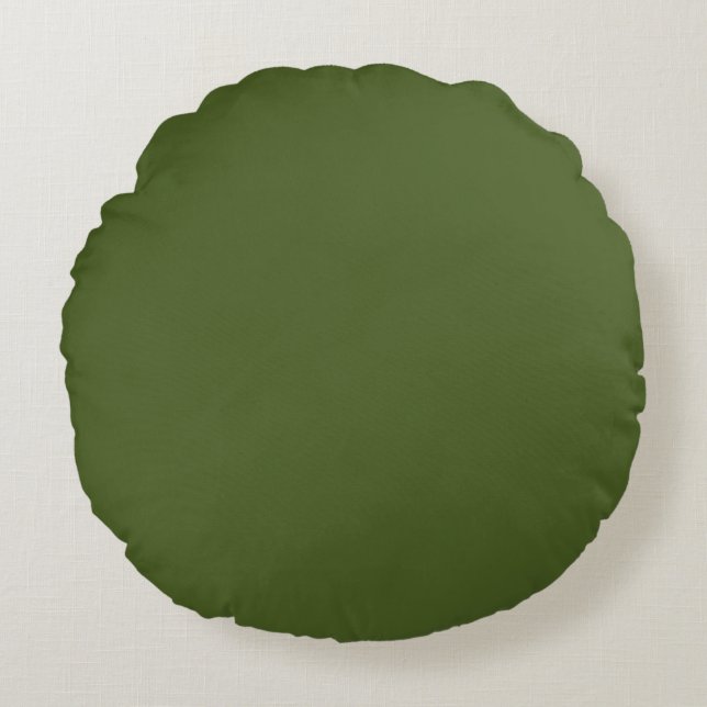 Dark Moss Green Solid Colour Round Cushion (Front)