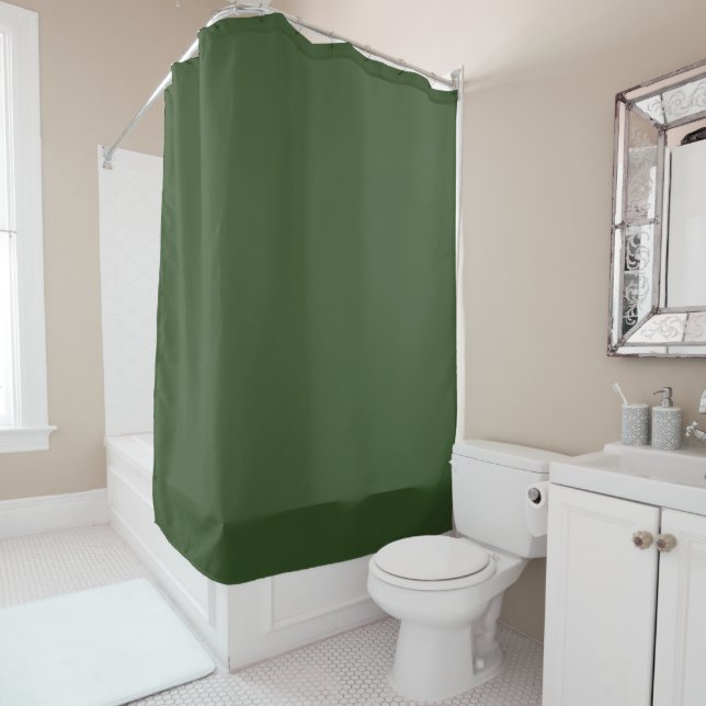 Dark Moss Green Solid Colour Shower Curtain (In Situ)