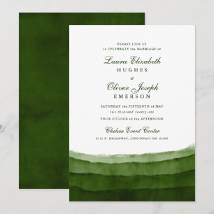 Dark Moss Green Watercolor Wedding Invitations