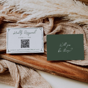 Dark Moss Green Whimsical Boho QR Code Wedding RSVP Card