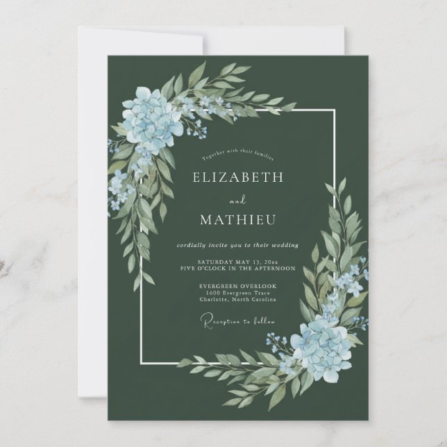 Dark Moss Steel Foliage Wedding Invitation (Front)
