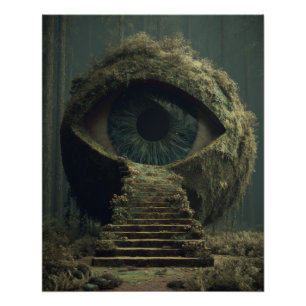 Dark Mossy Eye Portal Surreal Fantasy Art Poster