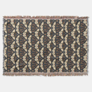 Dark Moth Witchy Boho Botanical Pattern Throw Blanket