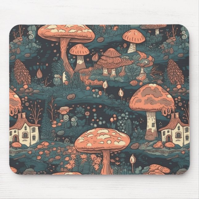 Dark Mushroom Forest Village Mouse Pad (Front)