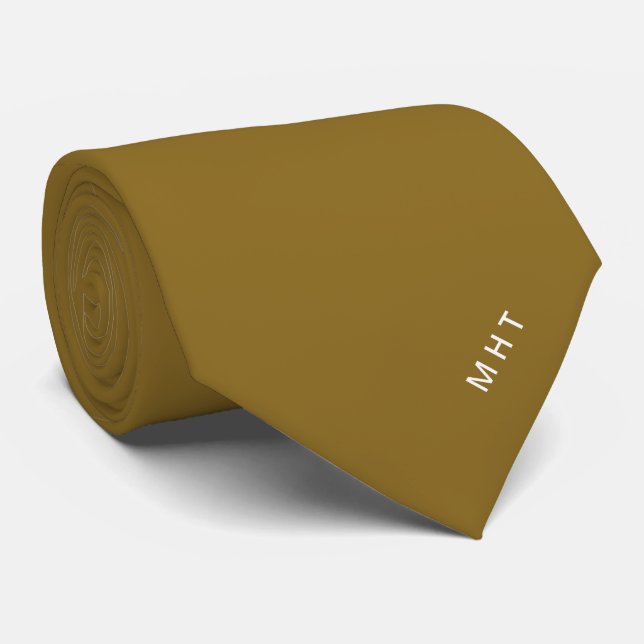 Dark Mustard Modern Initials Minimalist Monogram Tie (Rolled)