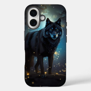Dark Mysterious Black Wolf iPhone 16 Case