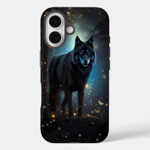 Dark Mysterious Black Wolf iPhone 16 Case