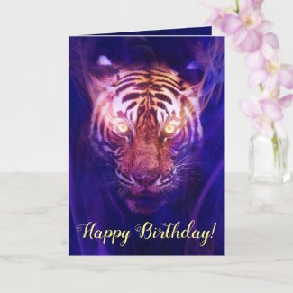 Dark Mystical Tiger: Mystic Purple Birthday Card