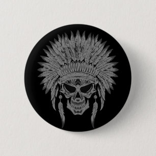 Dark Native Skull 6 Cm Round Badge