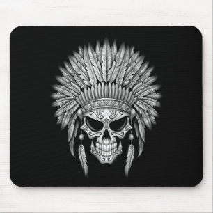 Dark Native Sugar Skull with Headdress Mouse Mat
