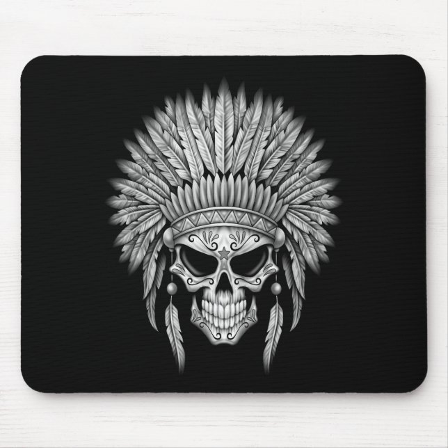 Dark Native Sugar Skull with Headdress Mouse Mat (Front)