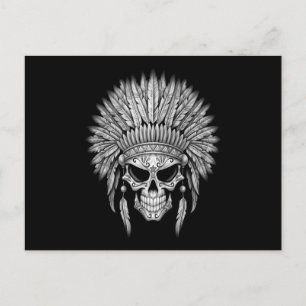 Dark Native Sugar Skull with Headdress Postcard