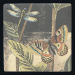 Dark Nature Scene by Vision Studio Stone Coaster<br><div class="desc">This dark nature scene shows a couple of butterflies and a dragonfly congregating above deep green leaves and a beautiful flower. You can almost hear the beating of wings as you study the piece. If you enjoy nature you'll enjoy this painting. Buy your copy today!</div>