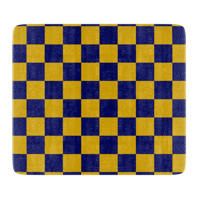 Dark Navy and Mustard Yellow Chequerboard Cutting Board (Front)