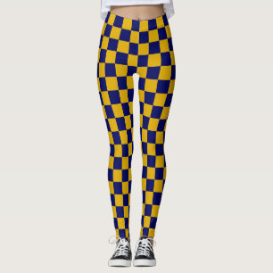 Dark Navy and Mustard Yellow Chequerboard Leggings