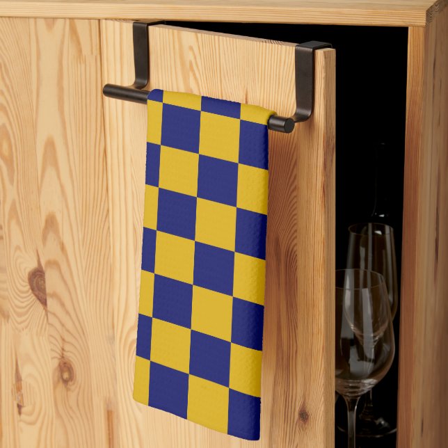 Dark Navy and Mustard Yellow Chequerboard Tea Towel (Thirds Fold)