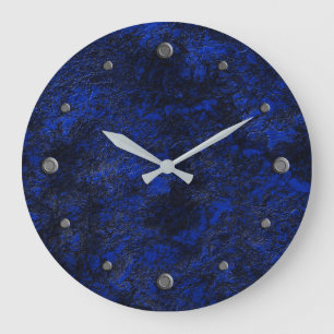 Dark navy black stone marble granite textured prin large clock
